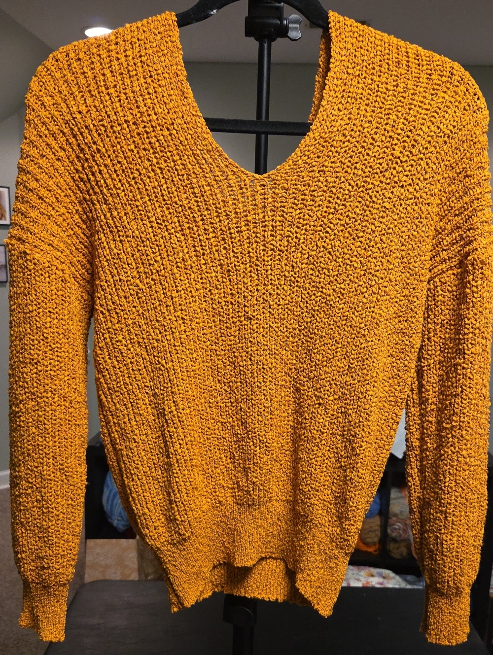 Source Unknown Textured V-Neck Sweater in Mustard